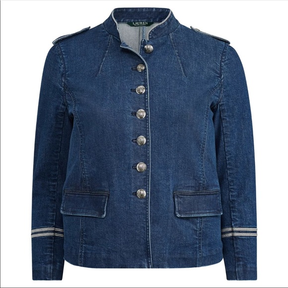 RALPH LAUREN Jean Jacket Epaulets Metallic Trim - Picture 3 of 7